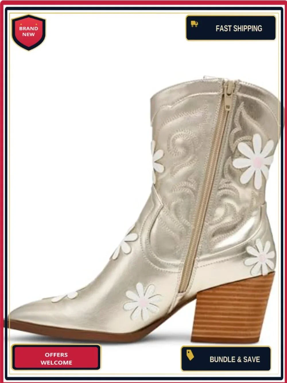 Betsey Johnson Women's Pointed Toe Western Bootie with Wood-Like Heel